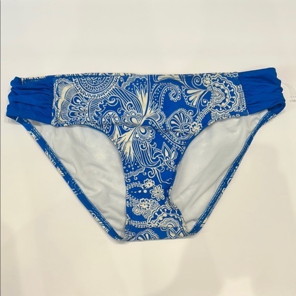 Athena blue bandana print bikini swim bottoms size 8 NWOT